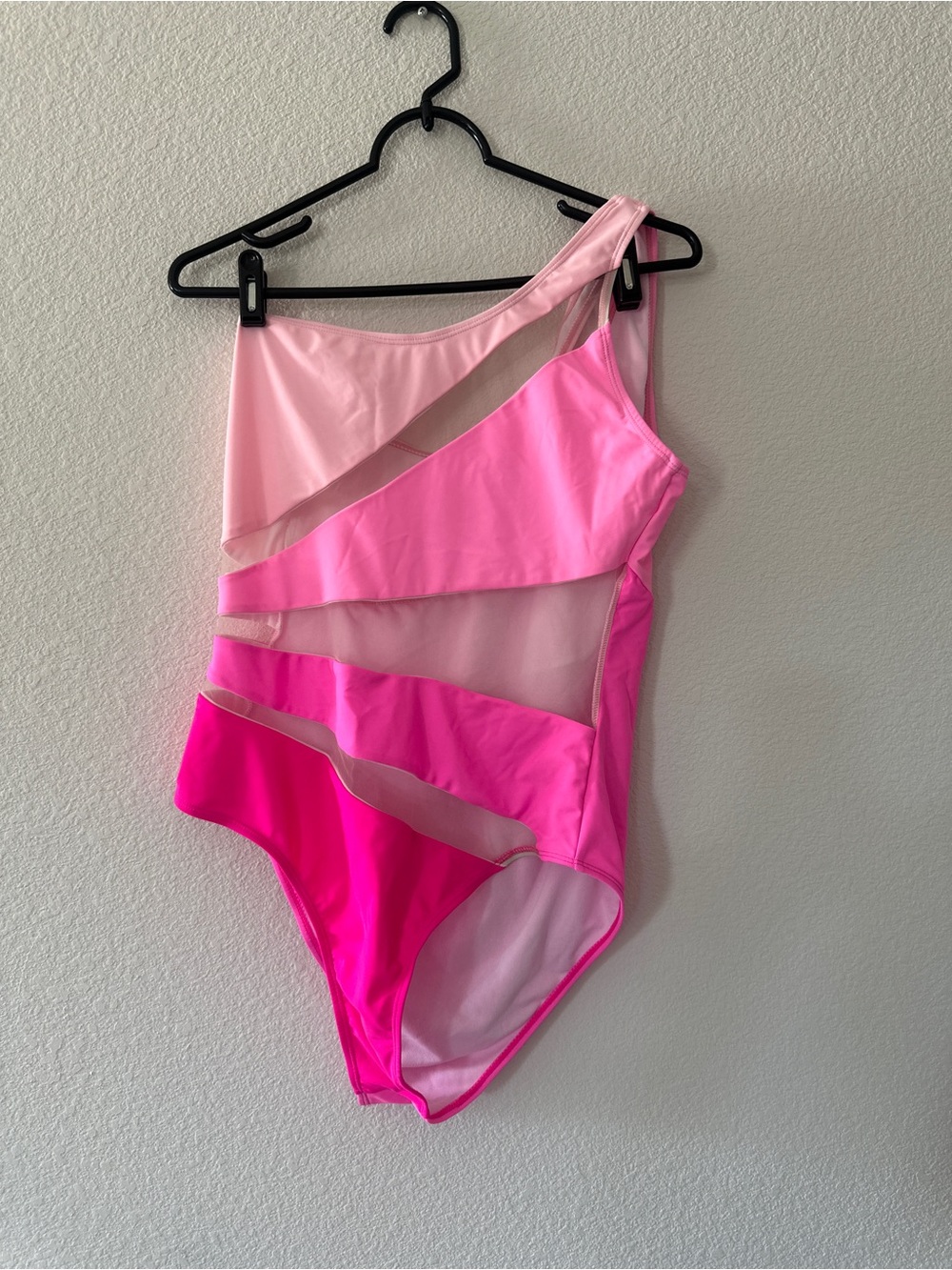 Asymmetrical Pink Colorblock One-Piece Swimsuit
